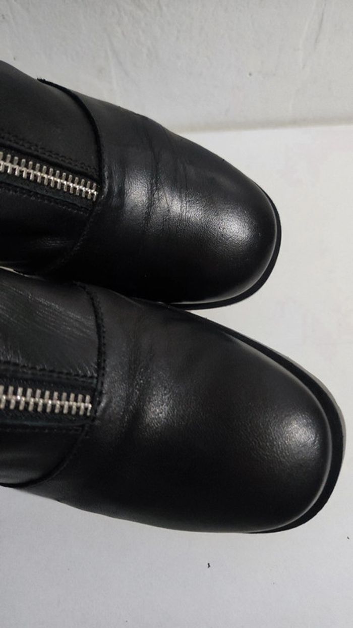 Bottines zippées en cuir véritable à talons Zara trafaluc Heel moto ankle boots taille 38 moto - photo numéro 15