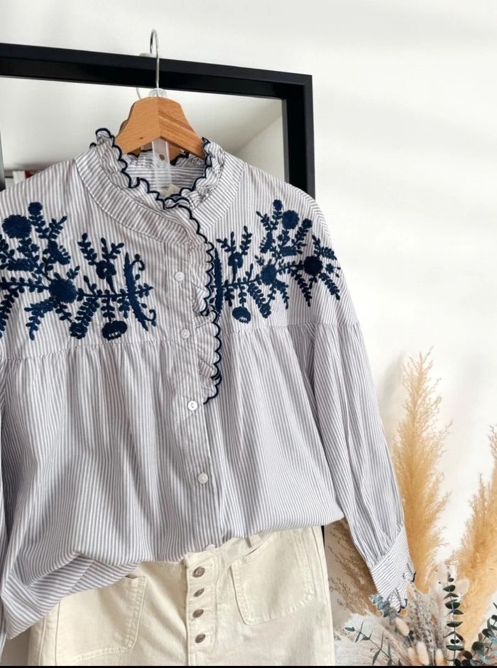 Blouse à rayures brodée - M/L