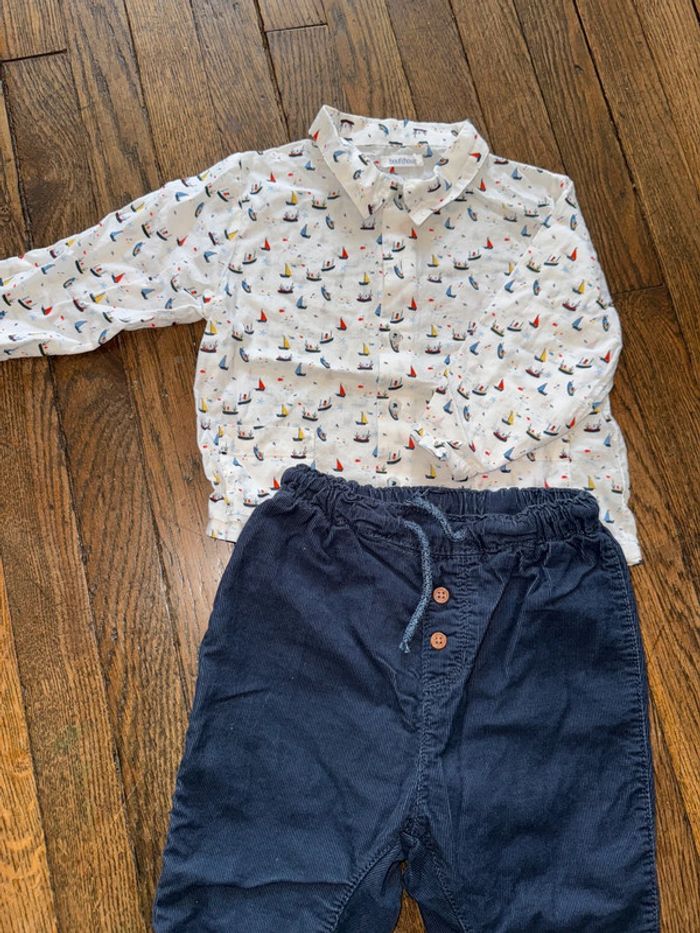 Chemise Bout’chou et pantalon velour H&M 18 mois - photo numéro 2