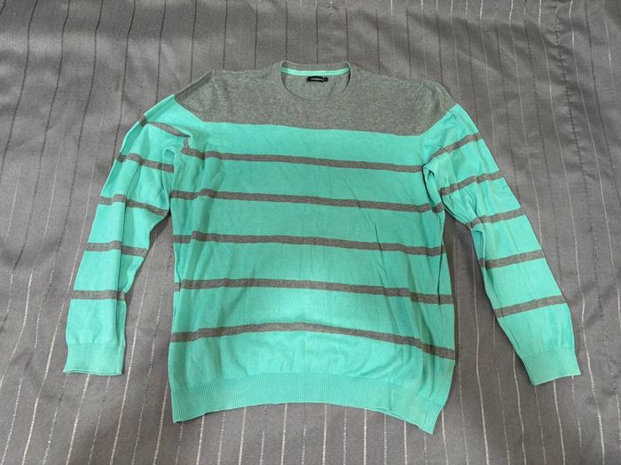Pull homme à rayures menthe et gris L
