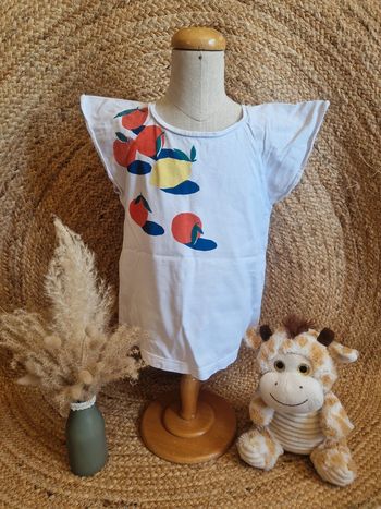 Jolie tee-shirt blanc avec citron et orange fille jacadi 6 ans