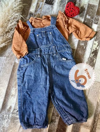 Salopette Denim & Sweat Cœur - 6 mois