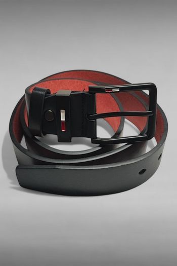 Ceinture cuir PU noire / Boucle acier noire / 120CM