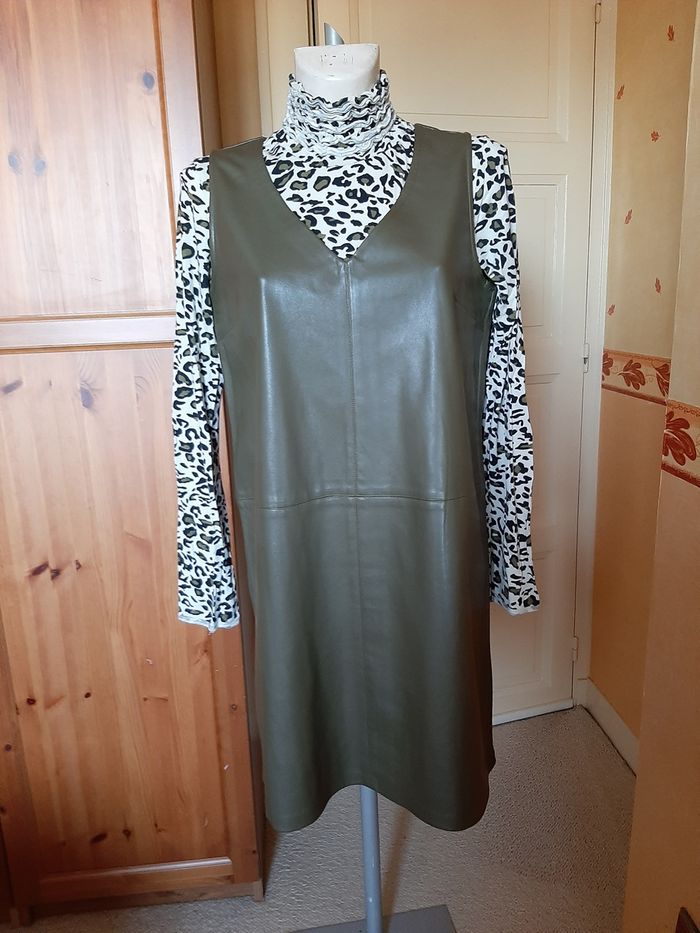 Etam -Robe Urban simili cuir - kaki T42 - photo numéro 3