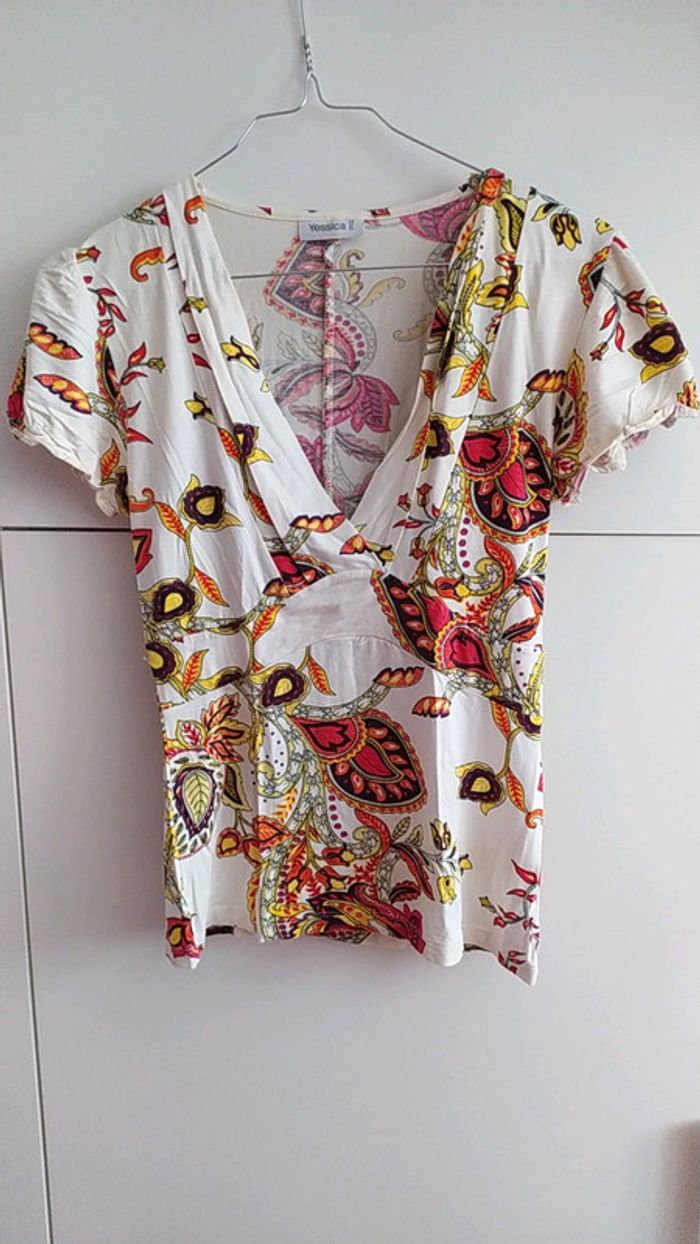 Top décolleté été M fleurs provençale