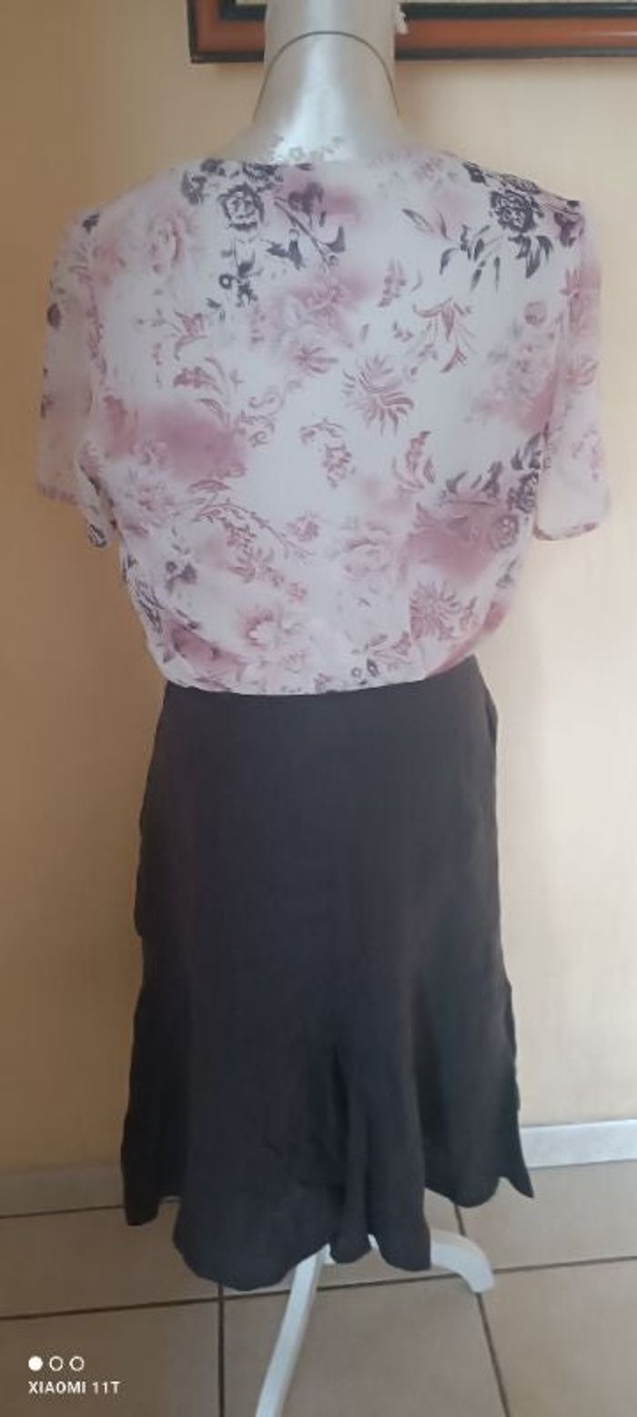 Jupe lin marron et top rosé