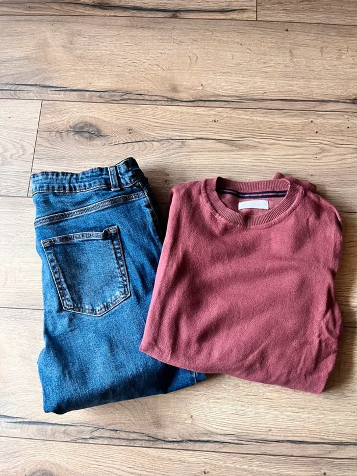 Ensemble 14 ans jean et pull col rond