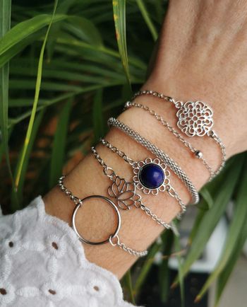 A42 Lot de 6 bracelet gourmette chromé argenté ajustable