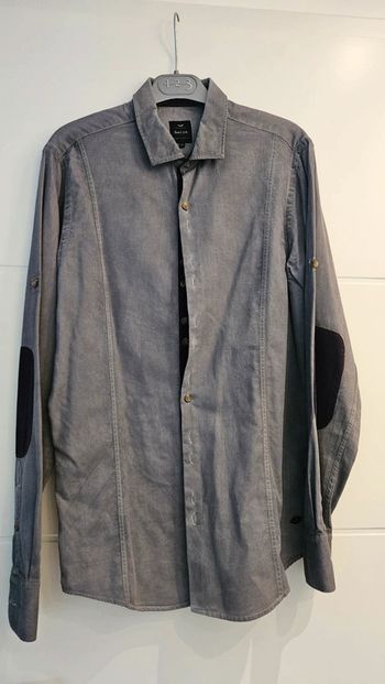 Chemise homme, gris coudes violet, taille M, Salsa Jeans