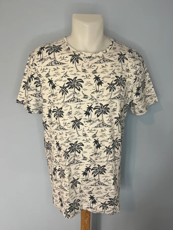 T-shirt slim homme Jules L blanc à motifs marins bleu marine – été, 100% coton