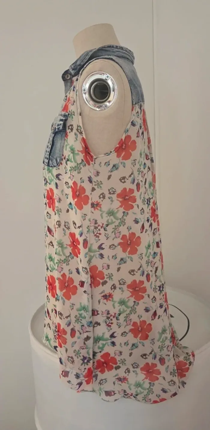 Debardeur denim et voilage fleuri - photo numéro 2