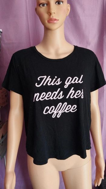 Tee shirt noir écritures rose taille l femme