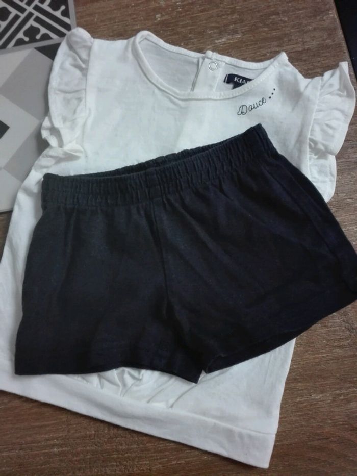 Ensemble pyjama short t-shirt bébé fille 12 mois neuf blanc marine volants - photo numéro 2