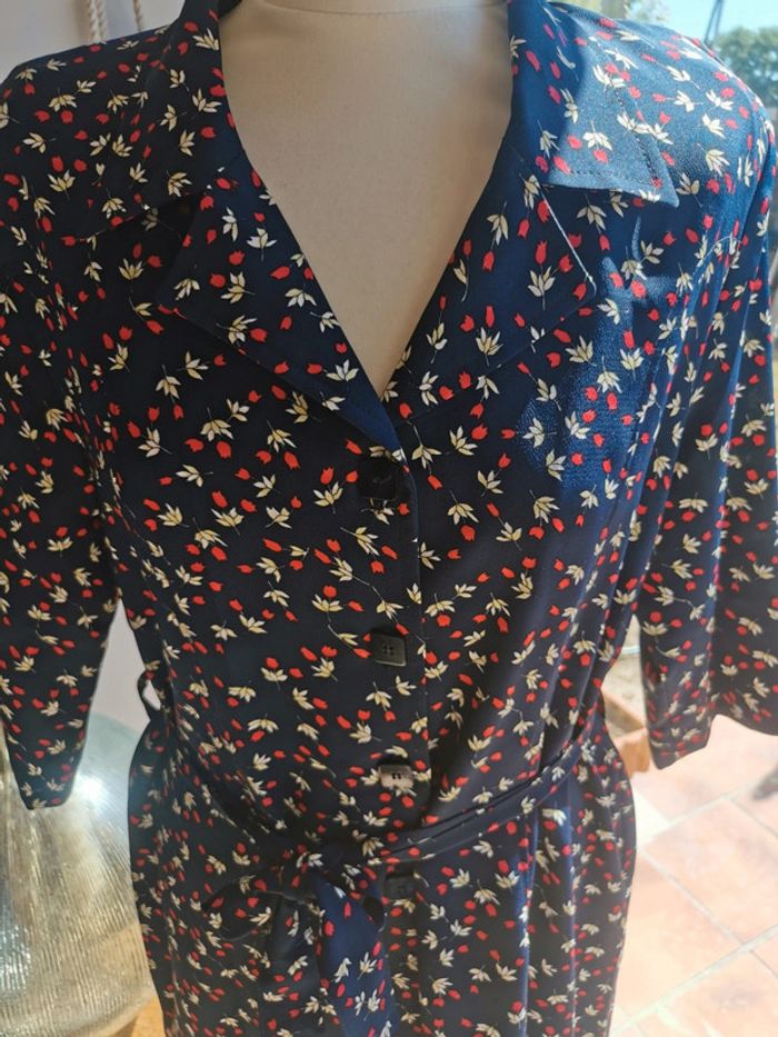 Robe chic bleu marine motifs fleurs taille 44 la maison du jersey - photo numéro 2