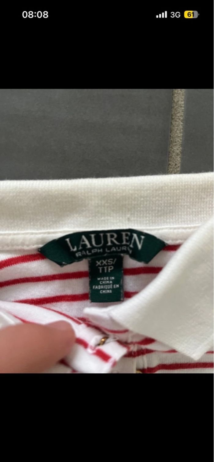 Polo Ralph Lauren XXS 16ans Femme Fille Marinière Rouge Blanc - photo numéro 3