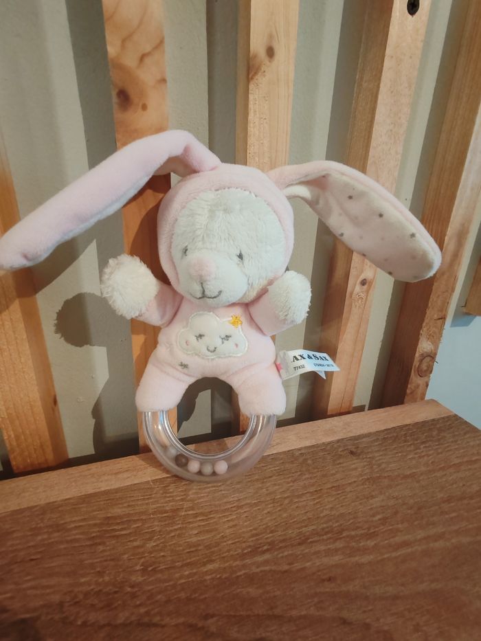 Lapin ours rose et blanc Hochet