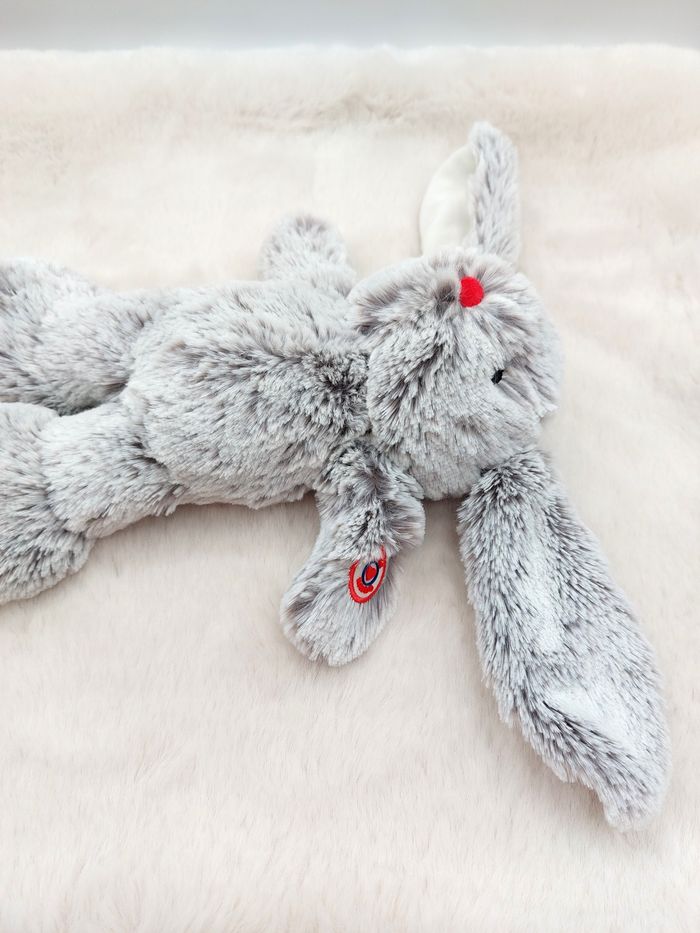 Peluche doudou lapin gris chiné blanc rouge Kaloo 25 cm sans les oreilles coeur - photo numéro 5