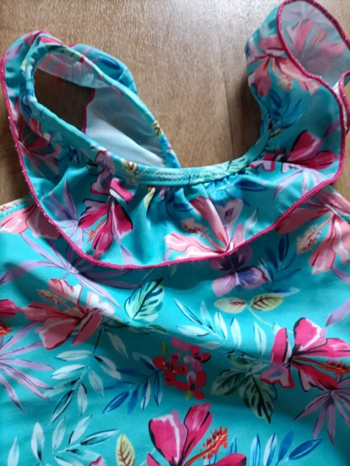 Maillot de bain 1 pièce Primark 12 18 mois bleu turquoise fleurs - photo numéro 3