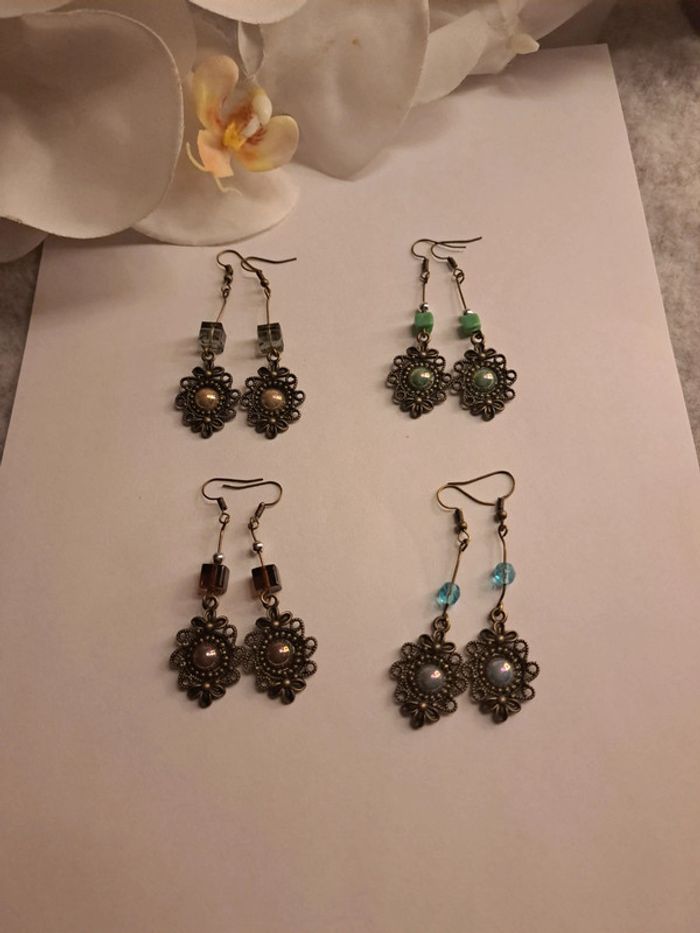Lot de boucles d'oreilles pendante multicolore bronze - photo numéro 2