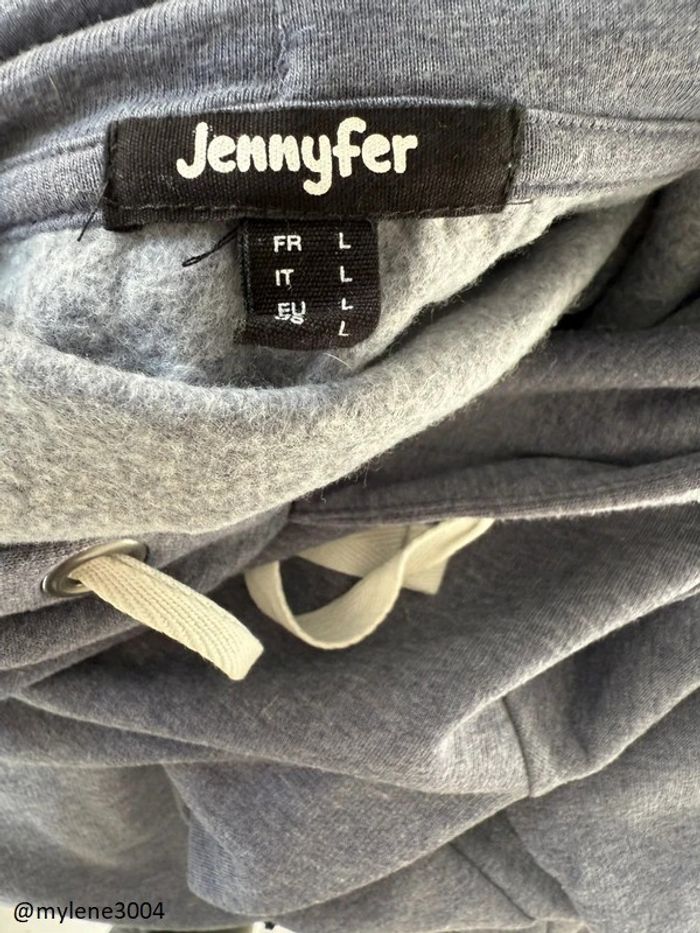 Pull d'hiver sweat à capuche bleu gris foncé à poche kangourou - photo numéro 6