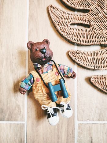 🐻Poupée papa Ours campeur et ses jumelles Les copains de la forêt marque Berchet