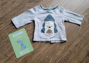 Tee-shirt manches longues Obaibi Ours 1 mois neuf
