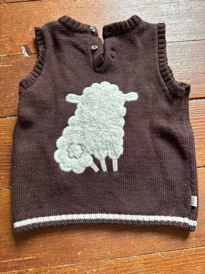 Pull Sergent Major sans manches marron mouton 12 mois - photo numéro 2