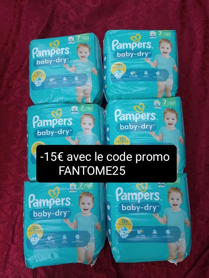 Six paquets de couches Pampers T7 taille 7