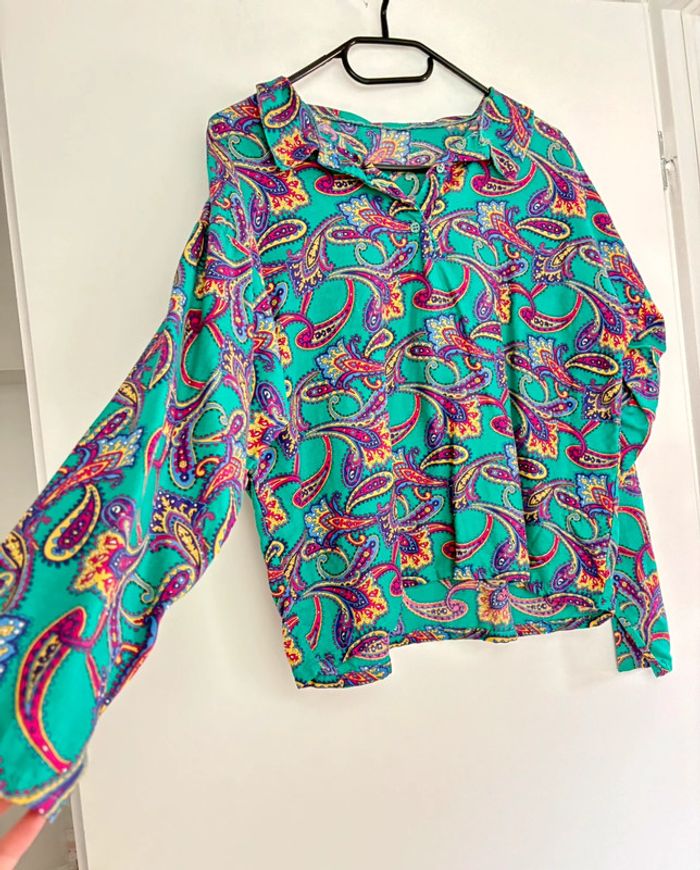 Chemisier rétro vintage motif paisley 70s M - photo numéro 2