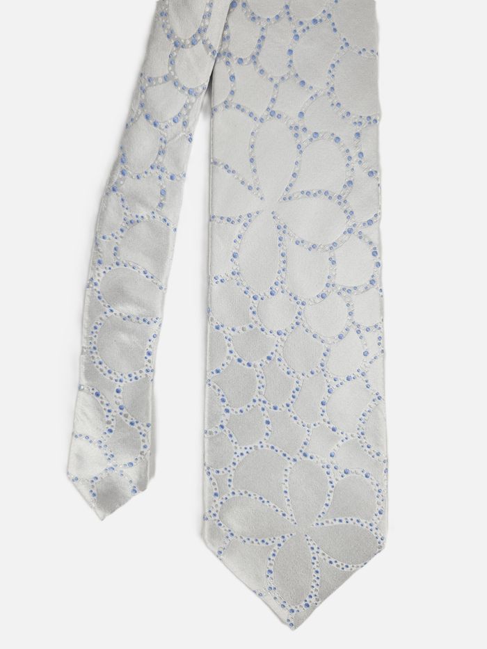 Cravate Azzaro en soie Motif floral discret Gris clair et bleu