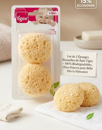 Lot 2 éponges naturelles pour bain tigex