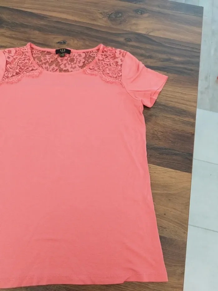 Tee-shirt rose à dentelle "123"-  Taille 38 - photo numéro 3