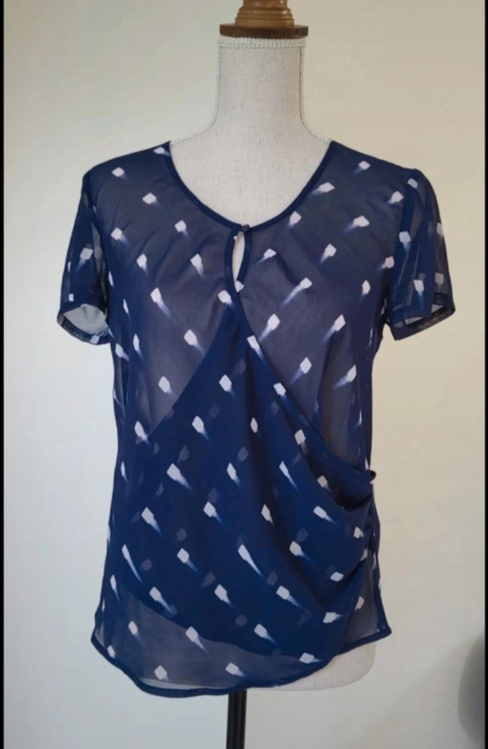 Blouse manches courtes à motifs bleu marine et blanc Mexx Taille 36 38