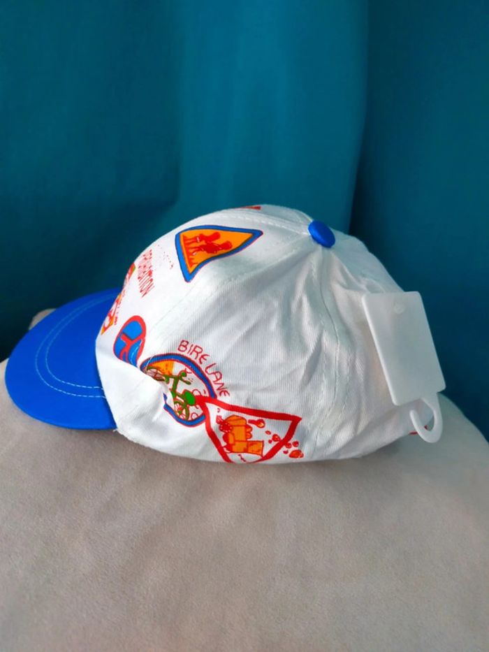 Casquette enfant blanche & bleue – Motifs chat & panneaux - photo numéro 4