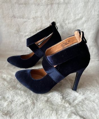 Escarpins bleu nuit, bleu marine en velours talons 11 cm