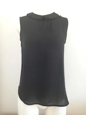 Débardeur blouse sans manches col claudine bijoux perles S 36 Kiabi