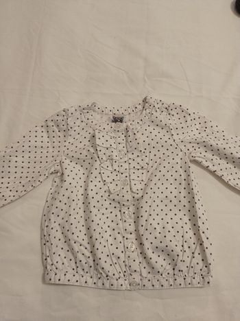 Tunique pour fille couleur blanc petit pois noir marque tape à l'oeil taille 12 mois 74 cm bouton devant avec petit dentelle voir photos