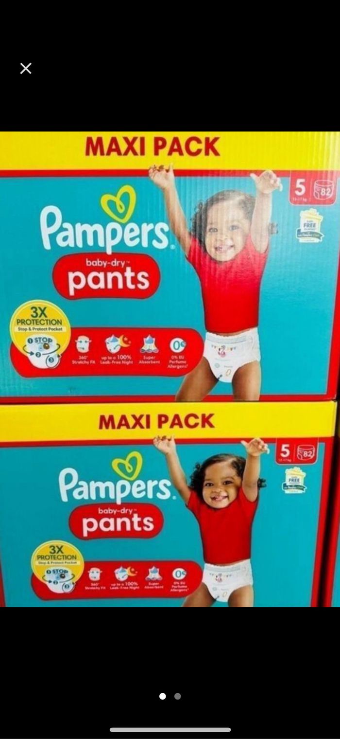 Lot de 2 cartons des couches Pampers taille 5 pants
