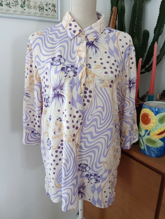 Chemise longue écrue et violette en viscose taille 42 - photo numéro 13