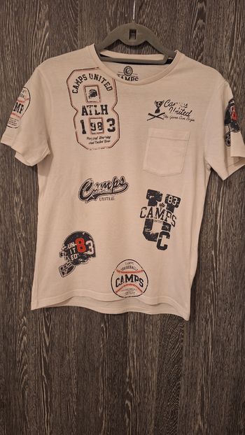Tee-shirt manches courtes blanc imprimé motifs base-ball