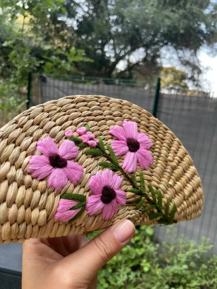 Petite pochette plate osier et broderie - photo numéro 6