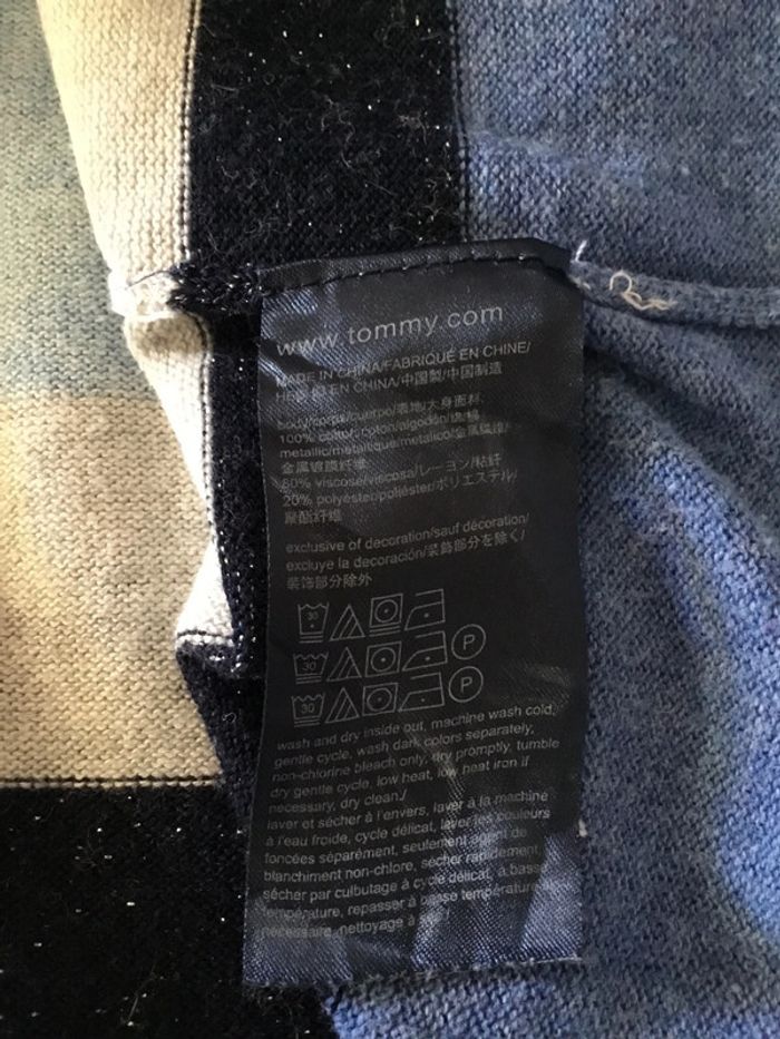 Pull pour femme Tommy Hilfiger bleu tricolore col en V taille L 055 - photo numéro 5