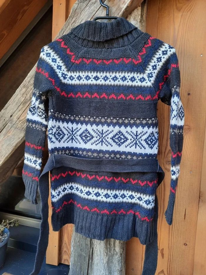 Superbe gilet long col châle, grosse maille, Sergent Major, 10 ans - photo numéro 2