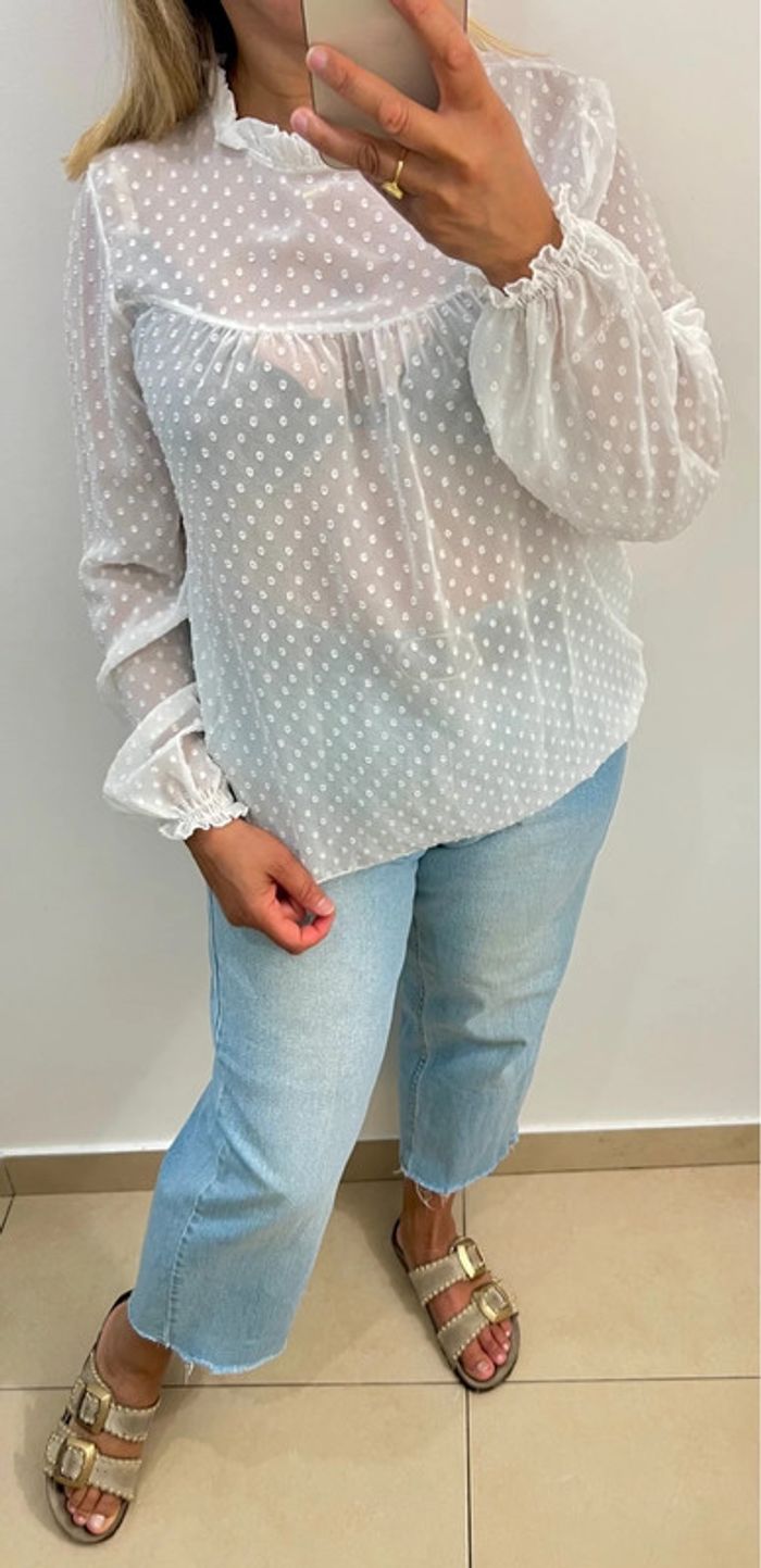 🤍 Blouse blanche plumetis romantique – Armonias Taille M - photo numéro 4