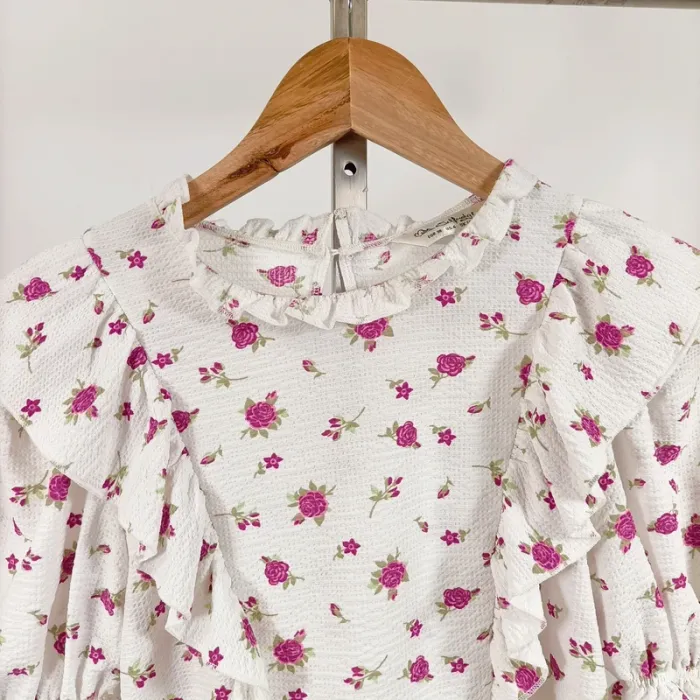 Blouse Miss Selfridge fleurs roses volantée manches bouffantes romantique T38 EUR/UK10 A1104 - photo numéro 2