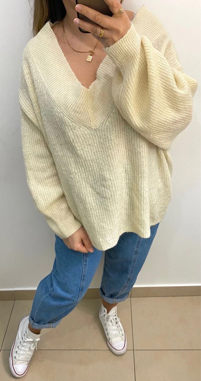 Superbe Pull Ample Crème Col V Taille M Et Plus - photo numéro 5