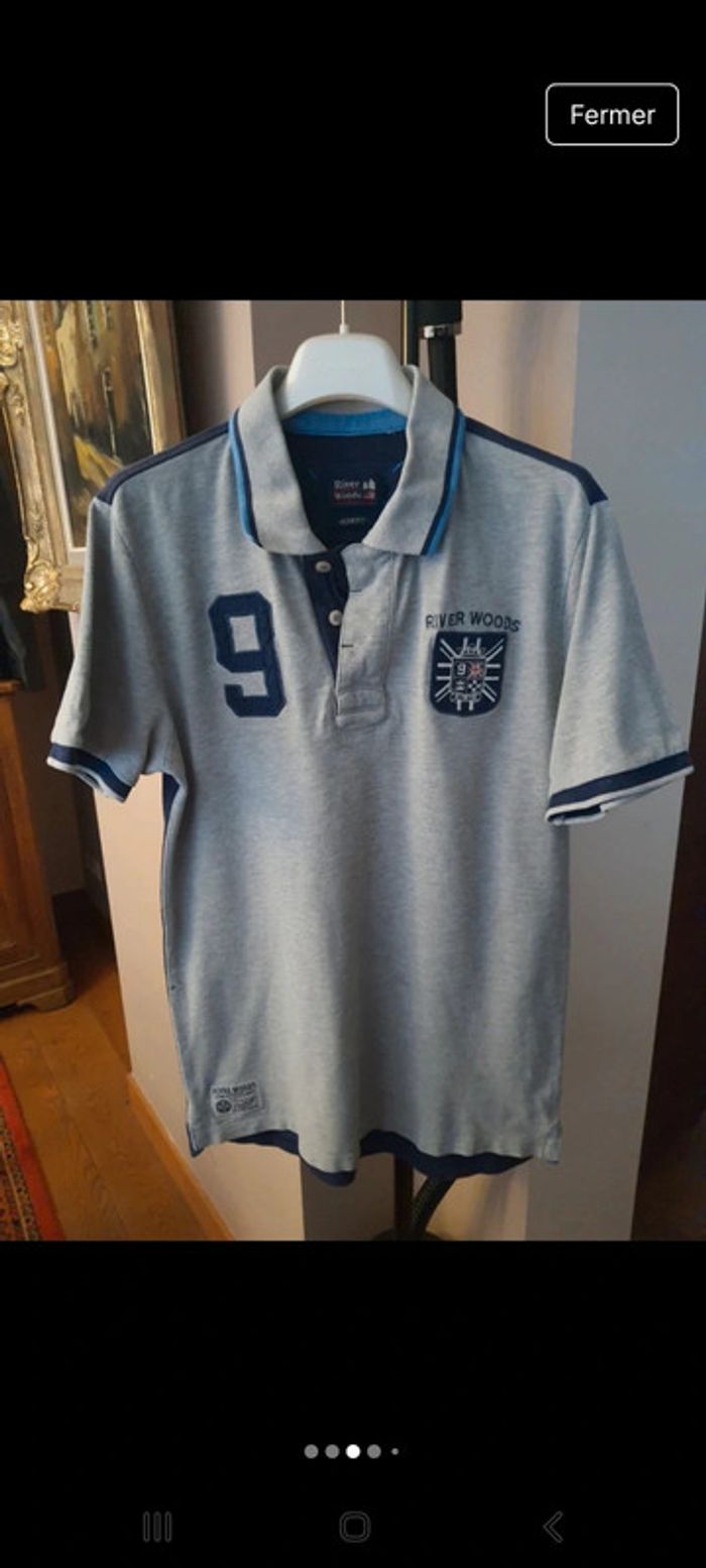 Polo River Woods Grise et bleu slim fit taille M - photo numéro 5