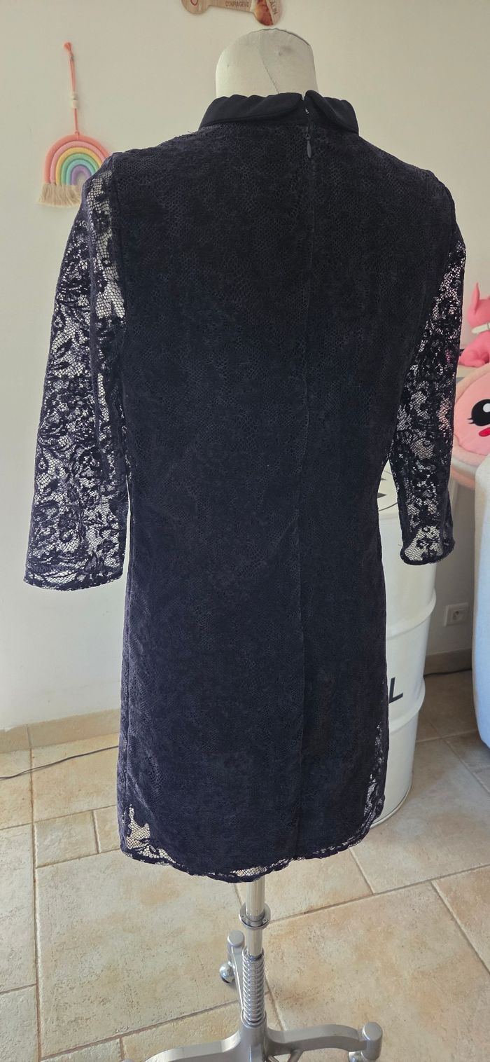 Robe Naf Naf dentelle noire T40 chic col manches 3/4 soirée élégante doublée - photo numéro 1