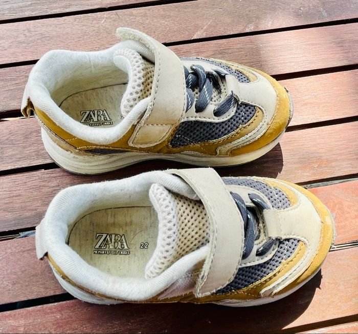 Baskets bébé Zara taille 22 beige camel scratch mi-saison - photo numéro 3
