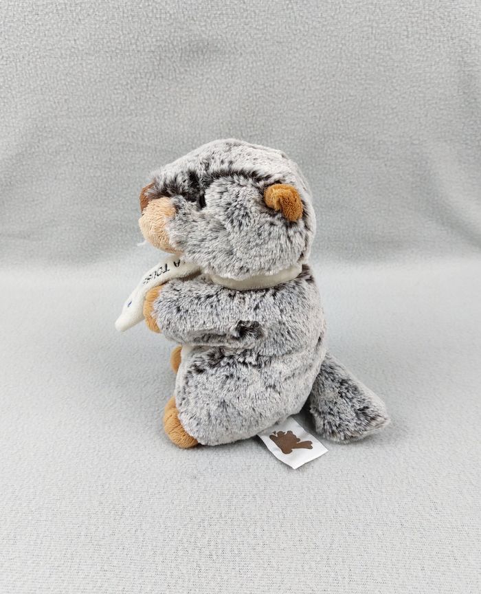 Peluche doudou marmotte castor CMP la Toussuire gris chiné marron écharpe 19 cm - photo numéro 2